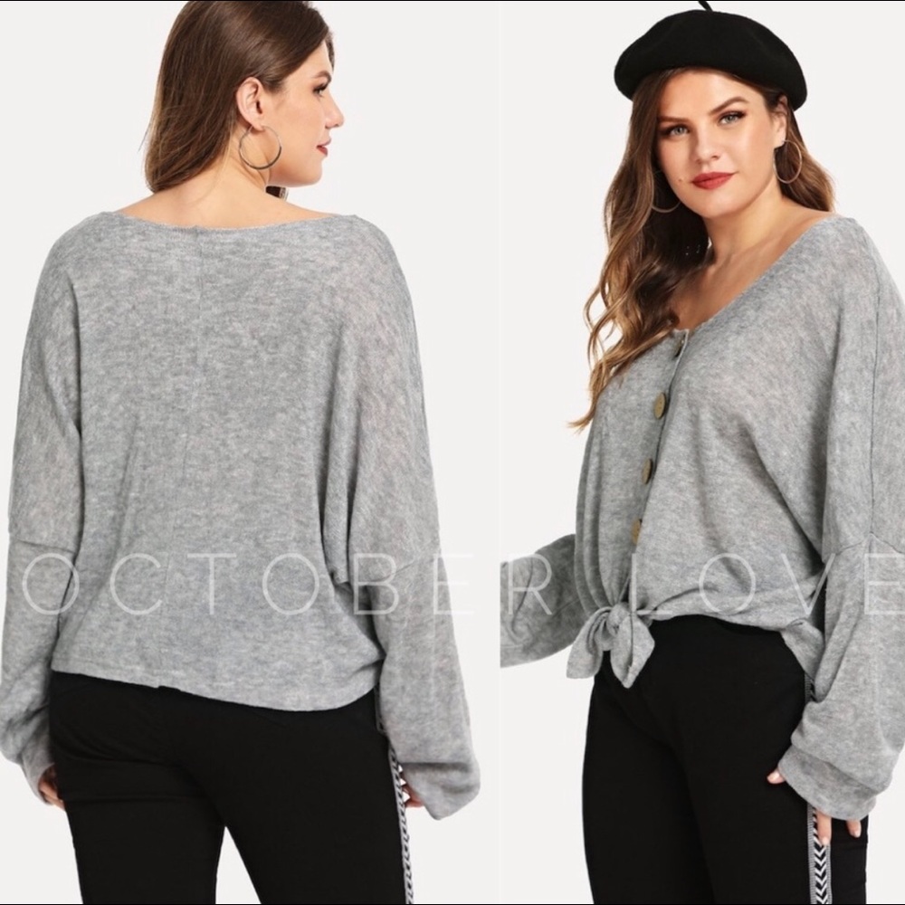 Plus Size Tie front Button down top - Picture 2 of 2